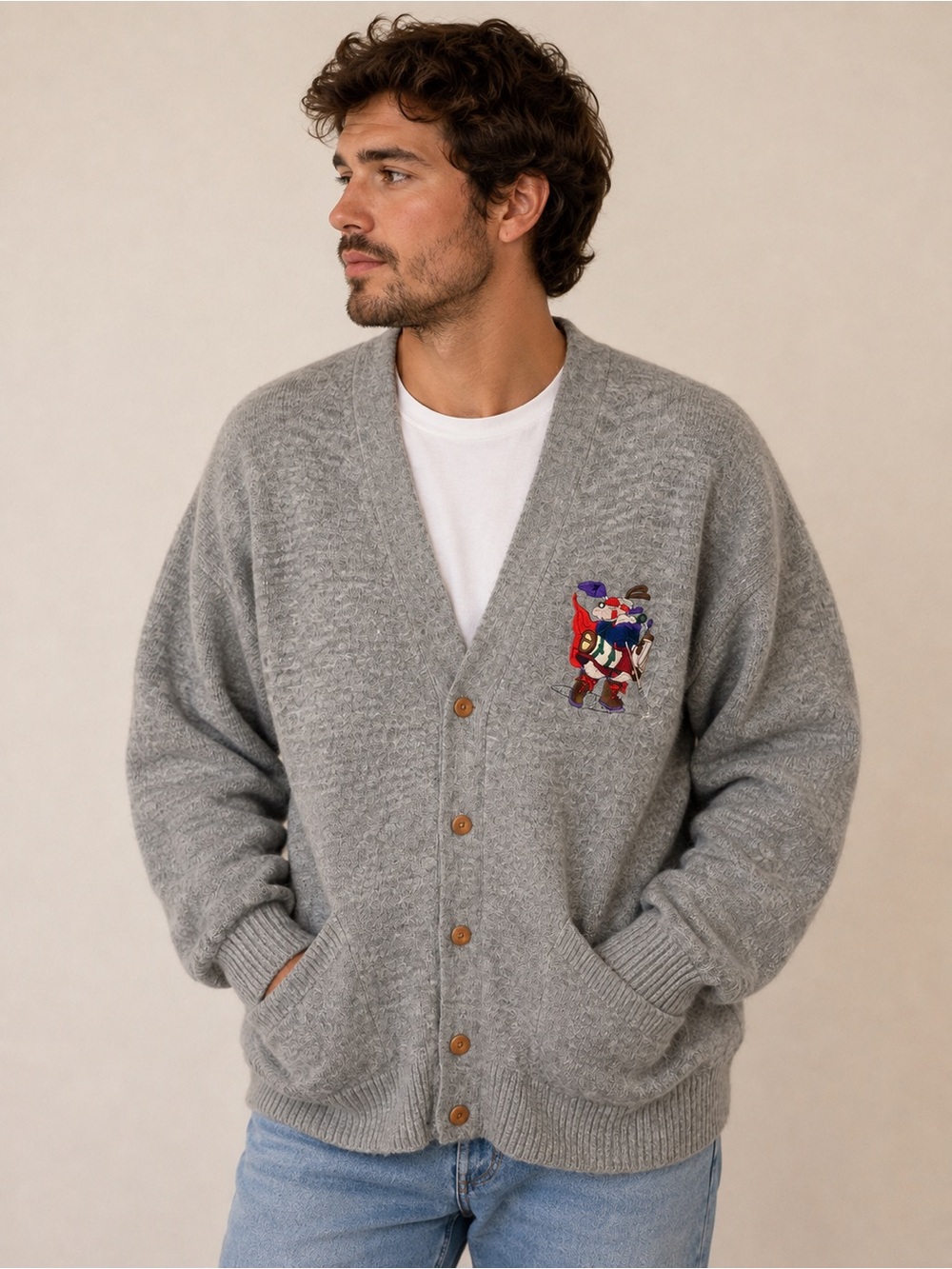 Vintage BOSA Wool Blend Golfing Dog Embroidered Grandpa Cardigan Sweater Unisex